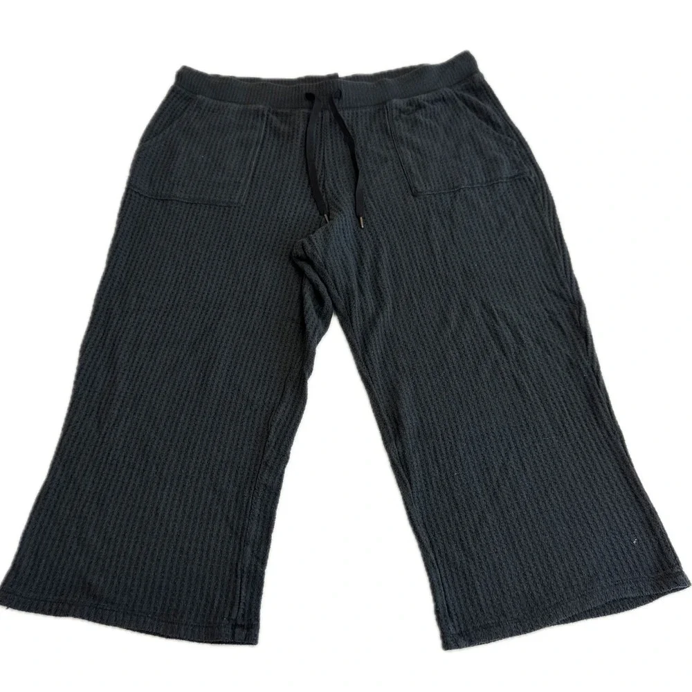 J Crew Pants Womens Large Black Super Cozy Waffle Knit Sleep‎ Pajama Wide Leg